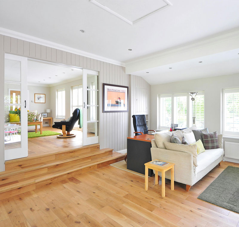 living room with updated windows