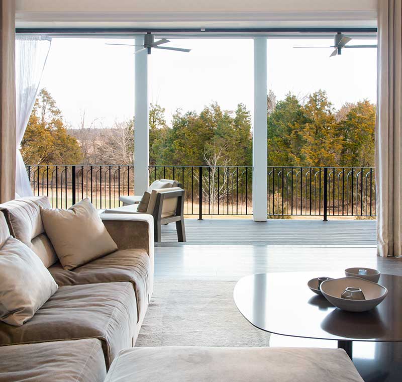 looking out from living room through patio door